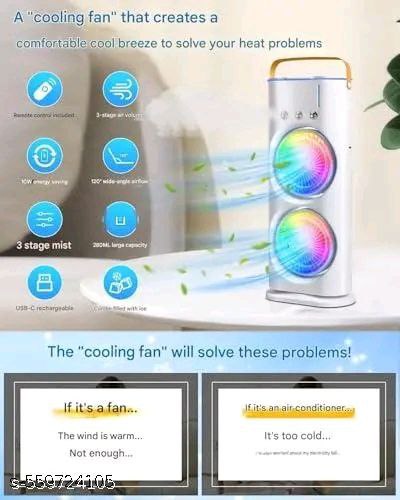 Double-Ended Portable Spray Fan | Dual Mist & Dual Fan with Remote | USB Rechargeable Mini AC Cooler for Home, Kitchen & Travel