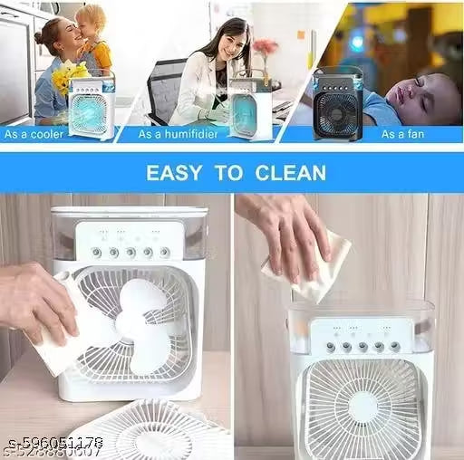 Portable Air Cooler Fan with Humidifier | 600ml Water Tank, 5 Spray Modes, 7-Color LED Light, USB Rechargeable Mini AC Fan
