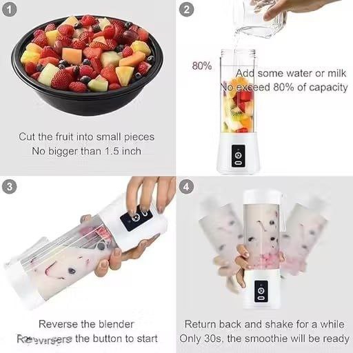 Portable Rechargeable Juicer Blender | USB Mixer Bottle with 6 Blades | Travel Smoothie Maker | Power Bank Function | 380ml