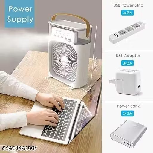 Portable Air Cooler Fan with Humidifier | 600ml Water Tank, 5 Spray Modes, 7-Color LED Light, USB Rechargeable Mini AC Fan