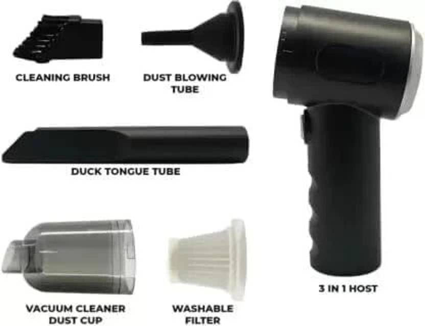 3-in-1 Portable Mini Vacuum Cleaner & Air Blower | USB Rechargeable | For Car, Home & Electronics Cleaning