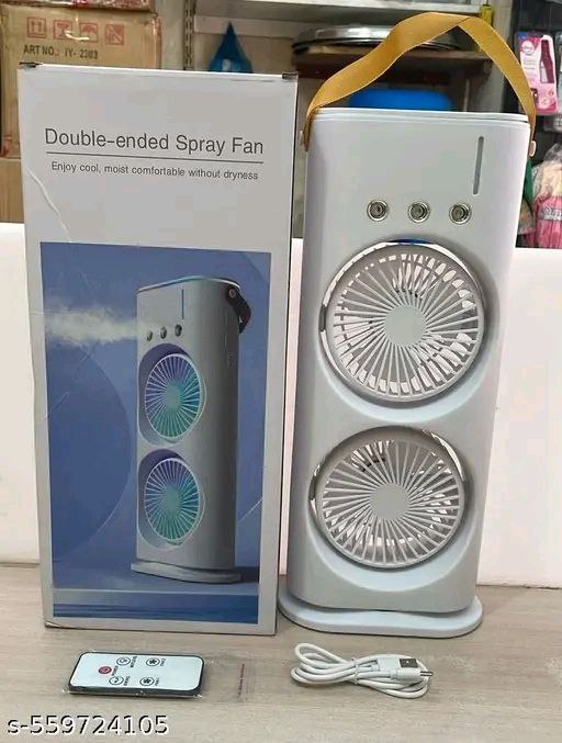 Double-Ended Portable Spray Fan | Dual Mist & Dual Fan with Remote | USB Rechargeable Mini AC Cooler for Home, Kitchen & Travel