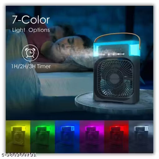 Portable Air Cooler Fan with Humidifier | 600ml Water Tank, 5 Spray Modes, 7-Color LED Light, USB Rechargeable Mini AC Fan