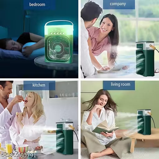 Portable Air Cooler Fan with Humidifier | 600ml Water Tank, 5 Spray Modes, 7-Color LED Light, USB Rechargeable Mini AC Fan