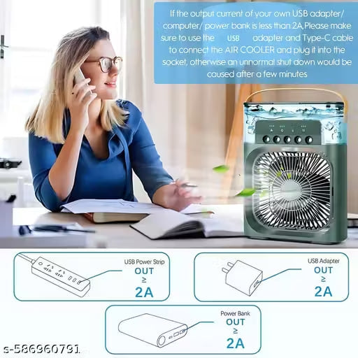 Portable Air Cooler Fan with Humidifier | 600ml Water Tank, 5 Spray Modes, 7-Color LED Light, USB Rechargeable Mini AC Fan
