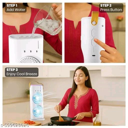 Double-Ended Portable Spray Fan | Dual Mist & Dual Fan with Remote | USB Rechargeable Mini AC Cooler for Home, Kitchen & Travel